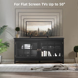 NNECW Modern Wooden TV Stand with Tempered Glass Doors for TVs up to 50-Black