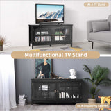 NNECW Modern Wooden TV Stand with Tempered Glass Doors for TVs up to 50-Black