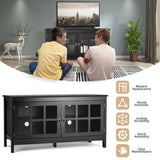 NNECW Modern Wooden TV Stand with Tempered Glass Doors for TVs up to 50-Black