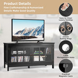 NNECW Modern Wooden TV Stand with Tempered Glass Doors for TVs up to 50-Black