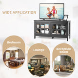 NNECW Modern Wooden TV Stand with Tempered Glass Doors for TVs up to 50-Black