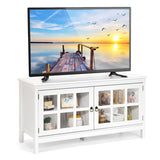 NNECW Modern Wooden TV Stand with Tempered Glass Doors for TVs up to 50-White