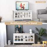 NNECW Modern Wooden TV Stand with Tempered Glass Doors for TVs up to 50-White
