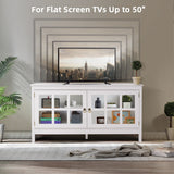 NNECW Modern Wooden TV Stand with Tempered Glass Doors for TVs up to 50-White