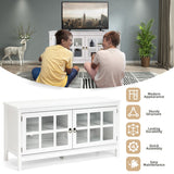 NNECW Modern Wooden TV Stand with Tempered Glass Doors for TVs up to 50-White