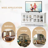 NNECW Modern Wooden TV Stand with Tempered Glass Doors for TVs up to 50-White