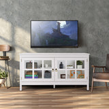 NNECW Modern Wooden TV Stand with Tempered Glass Doors for TVs up to 50-White