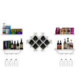 NNECW Set of 5 Wall Mount Wine Rack Set with Storage Shelves and Glass Holder