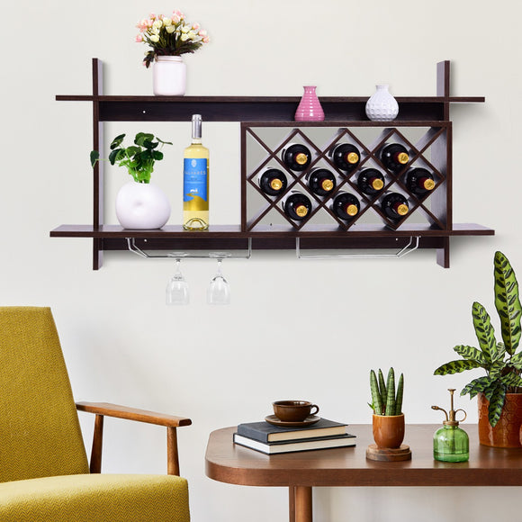 NNECW Wall-mounted Wine Rack with Glasses Holder for Kitchen/Living Room/Bar
