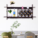 NNECW Wall-mounted Wine Rack with Glasses Holder for Kitchen/Living Room/Bar