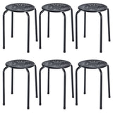 NNECW Set of 6 Stackable Round Steel Stools with X-shape Connection