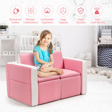 NNECW 2 in 1 Kids Sofa with Storage Space and Wooden Frame-Pink