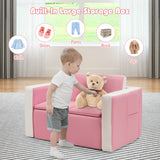 NNECW 2 in 1 Kids Sofa with Storage Space and Wooden Frame-Pink