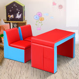 NNECW 2 in 1 Kids Sofa with Storage Space and Wooden Frame-Red