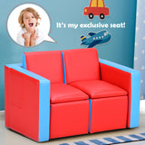 NNECW 2 in 1 Kids Sofa with Storage Space and Wooden Frame-Red
