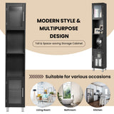 NNECW Tall Bathroom Storage Cabinet with 2 Open Shelves &amp 1 Adjustable Shelf-Black
