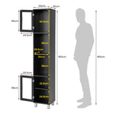 NNECW Tall Bathroom Storage Cabinet with 2 Open Shelves &amp 1 Adjustable Shelf-Black