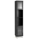 NNECW Tall Bathroom Storage Cabinet with 2 Open Shelves &amp 1 Adjustable Shelf-Black
