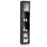 NNECW Tall Bathroom Storage Cabinet with 2 Open Shelves &amp 1 Adjustable Shelf-Black