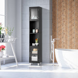 NNECW Tall Bathroom Storage Cabinet with 2 Open Shelves &amp 1 Adjustable Shelf-Black
