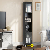 NNECW Tall Bathroom Storage Cabinet with 2 Open Shelves &amp 1 Adjustable Shelf-Black