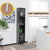 NNECW Tall Bathroom Storage Cabinet with 2 Open Shelves &amp 1 Adjustable Shelf-Black