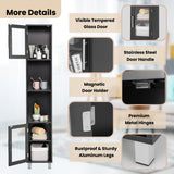NNECW Tall Bathroom Storage Cabinet with 2 Open Shelves &amp 1 Adjustable Shelf-Black