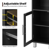 NNECW Tall Bathroom Storage Cabinet with 2 Open Shelves &amp 1 Adjustable Shelf-Black