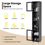 NNECW Tall Bathroom Storage Cabinet with 2 Open Shelves &amp 1 Adjustable Shelf-Black