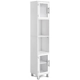 NNECW Tall Bathroom Storage Cabinet with 2 Open Shelves &amp 1 Adjustable Shelf-White