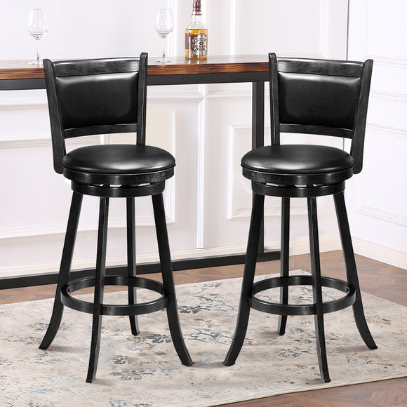 NNECW Accent Wooden Swivel Bar Height Stool for Dining Room-Black-74 cm