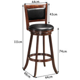 NNECW Accent Wooden Swivel Bar Height Stool for Dining Room-Brown-74 cm