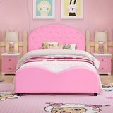 NNECW Kids Twin Bed Frame Upholstered Platform Wooden Princess Bed Bedroom Furniture