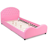 NNECW Kids Twin Bed Frame Upholstered Platform Wooden Princess Bed Bedroom Furniture