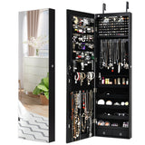 NNECW Lockable LED Mirror Jewelry Cabinet with Full Screen Mirror for Bedroom-Black