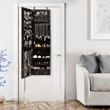NNECW Lockable LED Mirror Jewelry Cabinet with Full Screen Mirror for Bedroom-Coffee