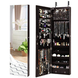 NNECW Lockable LED Mirror Jewelry Cabinet with Full Screen Mirror for Bedroom-Coffee