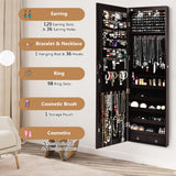 NNECW Lockable LED Mirror Jewelry Cabinet with Full Screen Mirror for Bedroom-Coffee