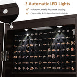 NNECW Lockable LED Mirror Jewelry Cabinet with Full Screen Mirror for Bedroom-Coffee