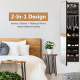 NNECW Lockable LED Mirror Jewelry Cabinet with Full Screen Mirror for Bedroom-Coffee