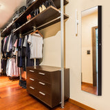 NNECW Lockable LED Mirror Jewelry Cabinet with Full Screen Mirror for Bedroom-Coffee