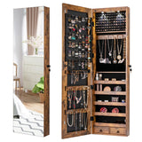 NNECW Lockable LED Mirror Jewelry Cabinet with Full Screen Mirror for Bedroom-Brown