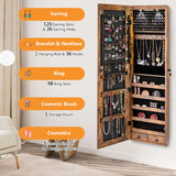 NNECW Lockable LED Mirror Jewelry Cabinet with Full Screen Mirror for Bedroom-Brown