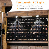 NNECW Lockable LED Mirror Jewelry Cabinet with Full Screen Mirror for Bedroom-Brown