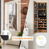 NNECW Lockable LED Mirror Jewelry Cabinet with Full Screen Mirror for Bedroom-Brown
