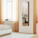 NNECW Lockable LED Mirror Jewelry Cabinet with Full Screen Mirror for Bedroom-Brown