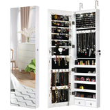 NNECW Lockable LED Mirror Jewelry Cabinet with Full Screen Mirror for Bedroom-White
