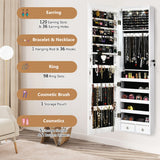 NNECW Lockable LED Mirror Jewelry Cabinet with Full Screen Mirror for Bedroom-White