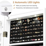 NNECW Lockable LED Mirror Jewelry Cabinet with Full Screen Mirror for Bedroom-White