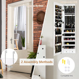 NNECW Lockable LED Mirror Jewelry Cabinet with Full Screen Mirror for Bedroom-White
